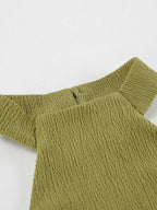 Two Piece Sets Green Halter Backless Sleeveless Top Pant Set