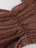 Blouse For Women Brown Stand Collar Clothes Casual Lace Buttons Long Sleeves Tops
