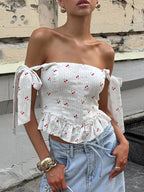White Cami Top U-Neck Ruffles Strappy Cotton Ruffled Sexy Women Camis