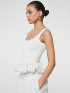 White Cami Top U-Neck Ruffles Backless Chic Camis For Women