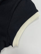 Short Sleeves Bodysuit Black Jewel Neck Buttons Athletic Women Top