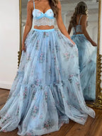 Two Piece Sets Apricot Printed Party Lace Chic Straps Neck Sleeveless Skirt Set