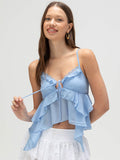 Blue Cami Top Straps Neck Chic Irregular Camis For Women