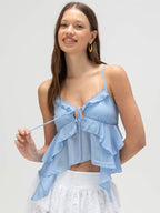 Blue Cami Top Straps Neck Chic Irregular Camis For Women