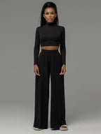 Two Piece Sets Gray Casual Party High Collar One Sleeve Long Sleeves Pant Set