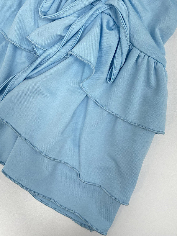 Two Piece Sets Pink Casual Ruffles Daily Casual Cowl Neck Sleeveless Skirt Set