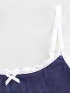 Two Piece Sets Blue Street Wear Bows Straps Neck Sleeveless Pant Set