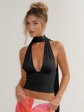 Red Cami Top Halter Lace Up Backless Sleeveless Sexy Women Camis