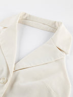 Blouse For Women Khaki Cotton Linen Halter Backless Casual Lace Up Sash Sleeveless Tops