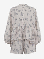 Two Piece Sets Ecru White Chic Printed Street Wear Jewel Neck Puff Sleeves Long Sleeves Pant Set