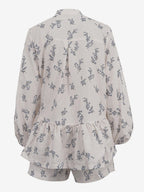 Two Piece Sets Ecru White Chic Printed Street Wear Jewel Neck Puff Sleeves Long Sleeves Pant Set
