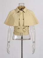 Blouse For Women Khaki Cotton Turndown Collar Academic Sash Buttons Sleeveless Tops