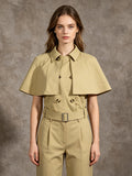 Blouse For Women Khaki Cotton Turndown Collar Academic Sash Buttons Sleeveless Tops
