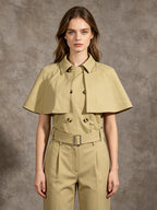 Blouse For Women Khaki Cotton Turndown Collar Academic Sash Buttons Sleeveless Tops