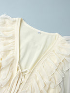 Shirt For Women White Ruffles V-Neck Elegant Long Sleeves Tops