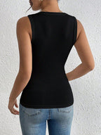 Black Cami Top Jewel Neck Flowers Chic Camis For Women