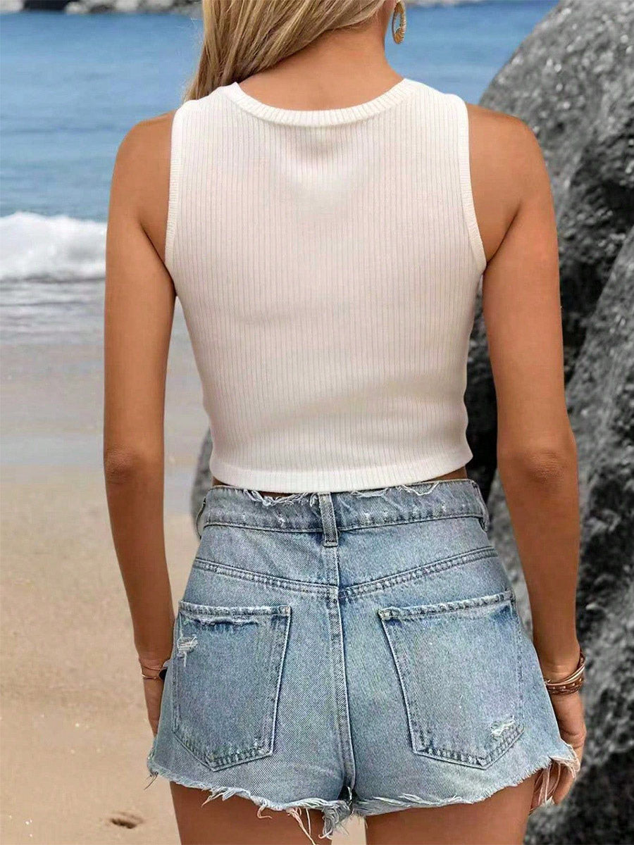 White Cami Top Jewel Neck Chic Camis For Women