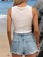White Cami Top Jewel Neck Chic Camis For Women