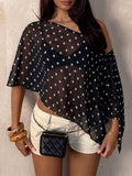 Black Cami Top Notched Neckline Polka Dot Chic Asymmetrical Camis For Women