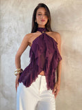 Fuchsia Cami Top Halter Ruffles Casual Sleeveless Women Camis