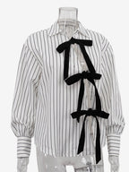 Blouse For Women White Turndown Collar Clothes Casual Bows Long Sleeves Tops