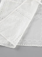 Shirt For Women White Lace Up Stand Collar Casual 3/4 Length Sleeves Tops