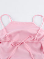 Pink Cami Top Straps Neck Pleated Backless Chic Women Camis