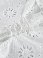 Blouse For Women White Lace Up V-Neck Chic Half Sleeves Cotton Tops