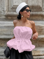 Pink Cami Top Strapless Pleated Sexy Backless Cotton Women Camis