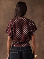 Tees 3/4 Length Sleeves Pink Polka Dot Jewel Neck Tee Shirt For Women
