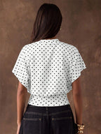 Tees 3/4 Length Sleeves Pink Polka Dot Jewel Neck Tee Shirt For Women