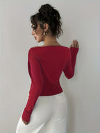Long Sleeves Tees Black Asymmetrical Neck Polyester Tee Shirt For Women