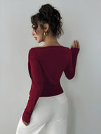 Long Sleeves Tees Black Asymmetrical Neck Polyester Tee Shirt For Women