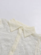 Blouse For Women Apricot Lace Ruffles Turndown Collar Elegant Long Sleeves Tops