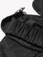 Women Crop Top Black Backless Flowers Pearls Halter Sleeveless Chic Tops