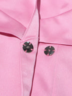 Blouse For Women Pink V-Neck Chic Cut Out Long Sleeves Tops