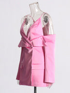 Blouse For Women Pink V-Neck Chic Cut Out Long Sleeves Tops