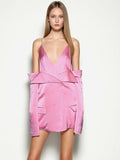 Blouse For Women Pink V-Neck Chic Cut Out Long Sleeves Tops
