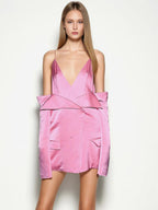 Blouse For Women Pink V-Neck Chic Cut Out Long Sleeves Tops