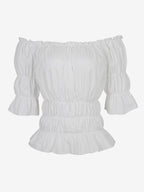 Half Sleeves Tees Black Pleated Off-The-Shoulder Women T Shirt