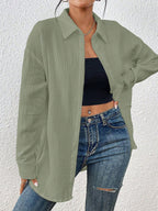 Blouse For Women Apricot Buttons Turndown Collar Chic Long Sleeves Cotton Tops