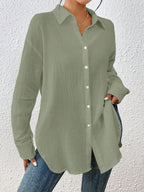 Blouse For Women Apricot Buttons Turndown Collar Chic Long Sleeves Cotton Tops