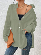 Blouse For Women Apricot Buttons Turndown Collar Chic Long Sleeves Cotton Tops