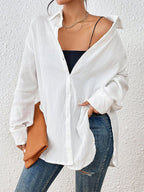 Blouse For Women Apricot Buttons Turndown Collar Chic Long Sleeves Cotton Tops
