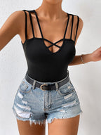 Dark Navy Cami Top Straps Neck Chic Camis For Women