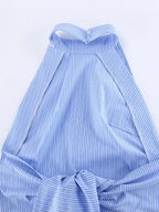 Blue Cami Top Halter Rhinestones Lace Up Sexy Cotton Women Camis