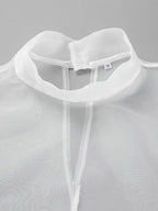 Shirt For Women White Stand Collar Clothes Chic Buttons Long Sleeves Tops