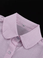 Two Piece Sets Pink Chic Stripes Daily Turndown Collar Lantern Sleeve Pant Set