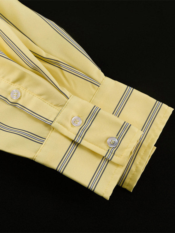 Two Piece Sets Blue Casual Stripes Street Wear Turndown Collar Lantern Sleeve Pant Set