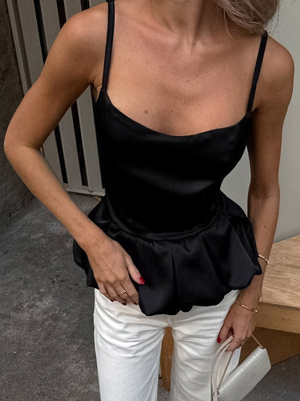 Yellow Cami Top Straps Neck Strappy Ruffles Backless Women Camis